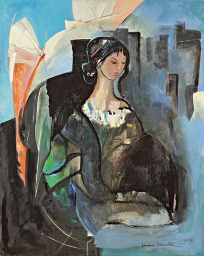 Nina VIDROVITCH (née en 1930) Portrait de femme. Huile sur toile signée en bas à...