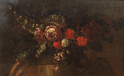 École française Bouquet de fleurs. Toile. Haut. 35 - Larg. 56 cm