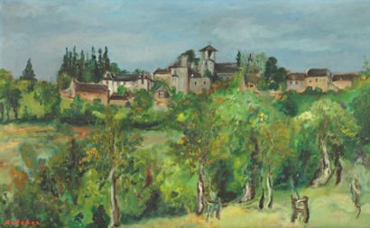 Isaac ANTCHER (1899-1992) Paysage au château. Huile sur toile signée en bas à gauche....
