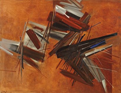 Huguette ARTHUR-BERTRAND (1922-2005) Composition fond brun. Huile sur toile signée...