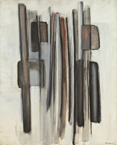 Jean KERBOUR (né en 1930) Composition grise. Huile sur toile signée en bas à droite,...