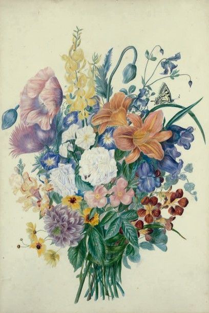École Française du XIXe siècle 
Bouquet de fleurs variées et Bouquet de fleurs et...