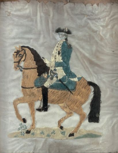null Broderie sur soie représentant un Gentilhomme à cheval.
XVIIIe siècle.
Cadre...