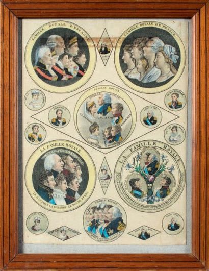 MAISON DE BOURBON Ensemble de médaillons polychromes représentant les profils des...