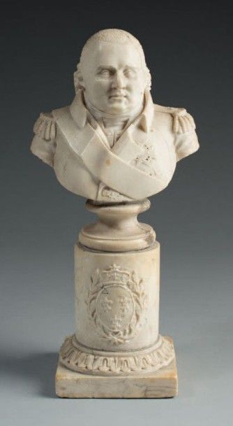 null LOUIS XVIII, roi de France
Buste en marbre blanc, reposant sur un socle colonne...