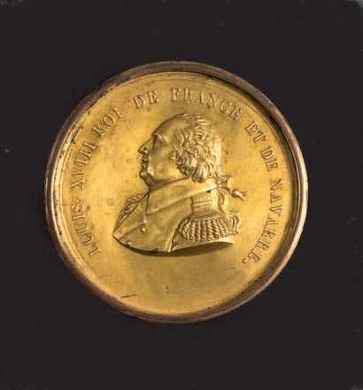 null LOUIS XVIII, roi de France
Médaillon de forme ronde en laiton estampé et doré...