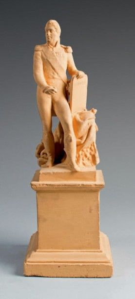 null CHARLES X, roi de France
Statuette en plâtre à patine jaune, reposant sur un...