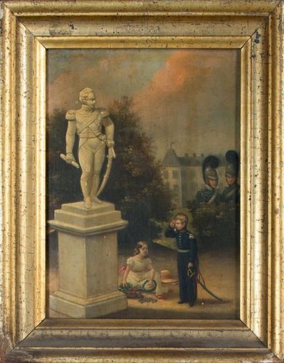 École du XIXe siècle Le jeune duc de Bordeaux saluant la statue de son père le duc...