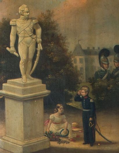 École du XIXe siècle Le jeune duc de Bordeaux saluant la statue de son père le duc...