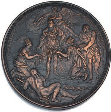 null LOUIS XIV, roi de France
Ensemble comprenant une médaille commémorative en bronze...