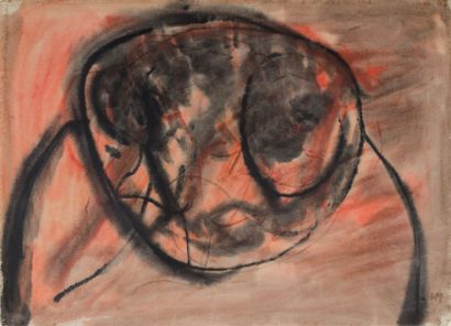 Henri Michaux (1899-1984) 
Sans titre (Grande tête rouge), 1947
Gouache et aquarelle...