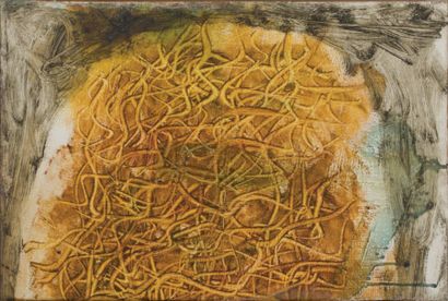 Simon HANTAI (1922-2008) Sans titre, vers 1950 Huile sur papier marouflé sur toile....