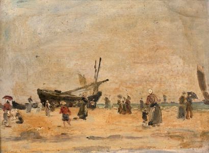 Ecole Française vers 1900 Le Retour des pêcheurs
Huile sur carton.
Haut. 25 - Larg....