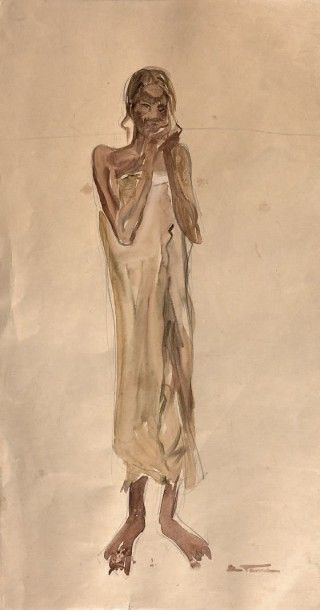 Élisabeth FAURE (1906-1964) Femme africaine
Crayon et aquarelle sur papier, signé...