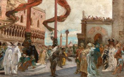 Georges CLAIRIN (1843-1919) Venise, scène de carnaval sur la piazzetta
Huile sur...