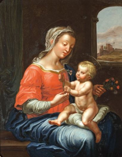 École française du XVIIIe siècle, d'après RAPHAEL Vierge à l'Enfant Peinture sur...