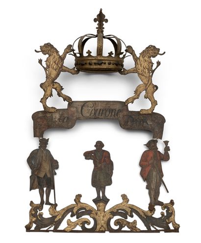 null Enseigne d'aubergiste "A la couronne d'or". Suisse XVIIIe siècle. H. 120 - L....