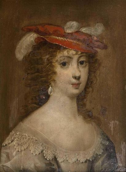  Attribué à Jean de SAINT-IGNY (circa 1600-1650) : Portrait de jeune femme au chapeau...