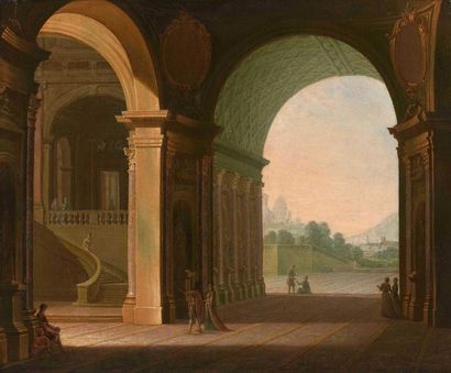  Philippe MEUSNIER (1655-1734) : Élégantes et courtisans dans un palais architecturé....