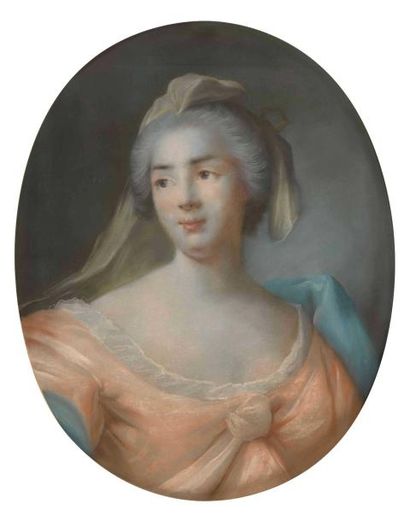  Dans le goût de Jean-Marc NATTIER : Portrait de jeune femme en robe rose. Pastel...