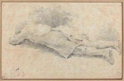  Ecole française du XVIIIe siècle : Deux études d'homme allongé dormant. Crayon noir....