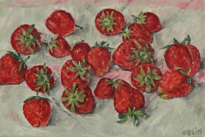 null Les fraises. Huile sur toile. 17 x 25 cm