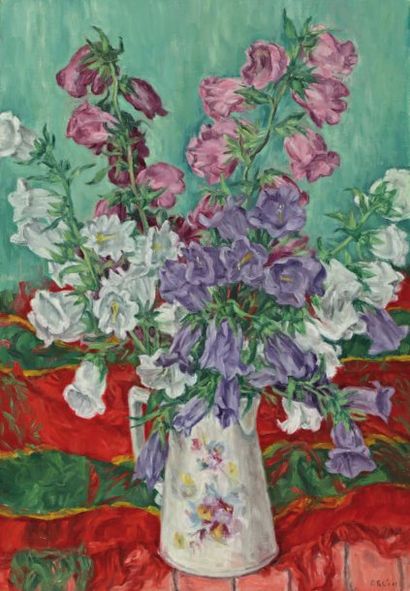 null Le bouquet de glaïeuls. Huile sur toile. 56 x 40 cm 