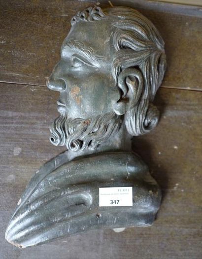 null Profil d'homme d'applique en chêne sculpté et peint. 

XVIIe - XVIIIe siècl...