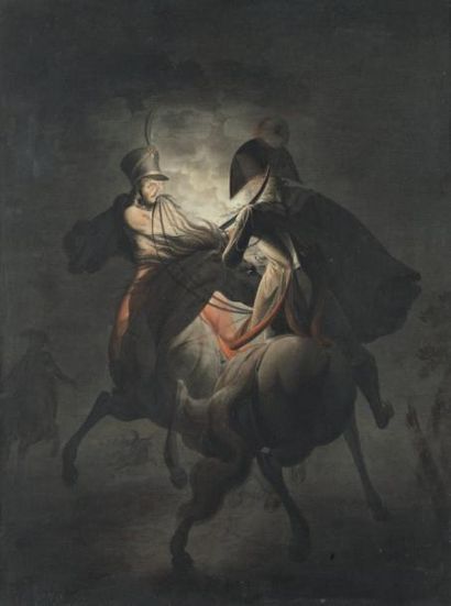 Alexandre ORLOWSKI (Attribué à) (1777-1832) Un Combat de hussards Encre de chine...