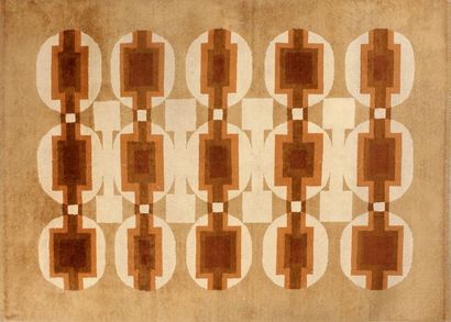 null Jules LELEU (1883-1961) : Tapis rectangulaire en laine de couleurs à décor de...