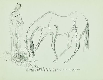 null Louis LEYGUE (1905-1992) : Études variées (nus, chevaux). Six dessins à l’encre...