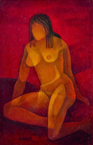 null Louis TOFFOLI (1907-1999) : Nu sur fond rouge. Huile sur toile signée en bas...