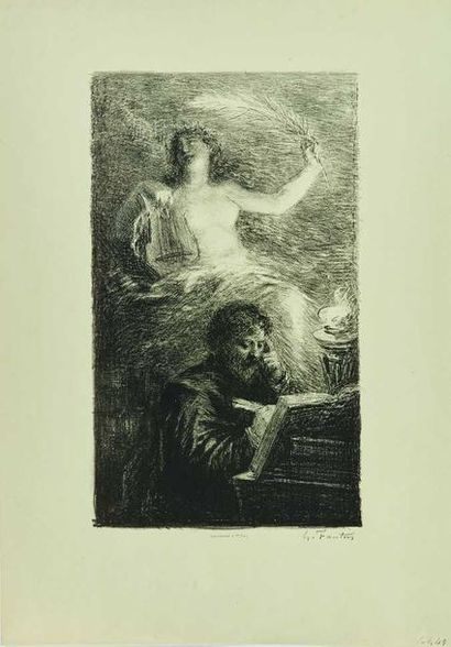 null Henri FANTIN-LATOUR (1836-1904) : Le Poète et sa muse, 1833. Lithographie. Belle...