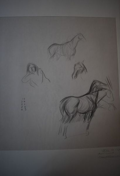 null Jean-Louis FORAIN (1852-1931) : A Table ! Étude de chevaux. Deux dessins originaux,...