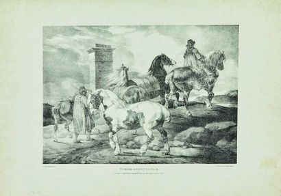 null Théodore GÉRICAULT (1791-1824) : Horses going to a fair, 1821. Lithographie...