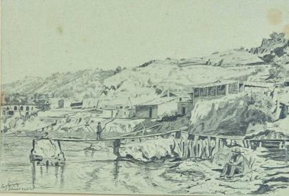 null Paul GUIGOU (1834-1871) : L’Estaque, 1862. Dessin original à la mine de plomb....