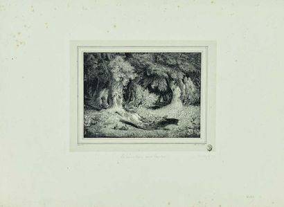 null Paul HUET (1803-1869) : Le Sous-bois aux lapins, c. 1830. Eau-forte. Superbe...