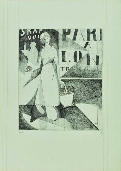 null Jean-Émile LABOUREUR (1877-1943) : La Marchande de violettes, 1914. Eau-forte....