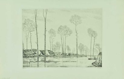 null Jean-Émile LABOUREUR (1877-1943) : La Brière inondée, 1932. Eau-forte. Très...