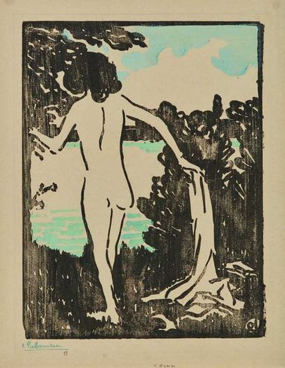 null Jean-Émile LABOUREUR (1877-1943) : Baigneuse, 1902. Bois en couleurs, imprimé...