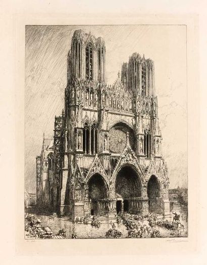 null Auguste LEPERE (1849-1918) : Cathédrale d’Amiens, 1907. Eau-forte. Très belle...