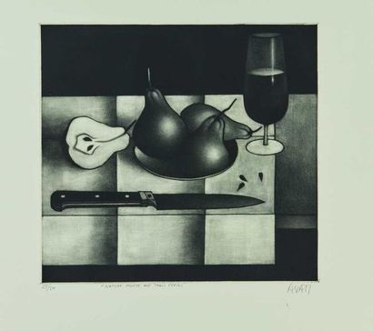 null Mario AVATI (1921-2009) : Nature morte aux trois pépins, 1957. Manière noire....