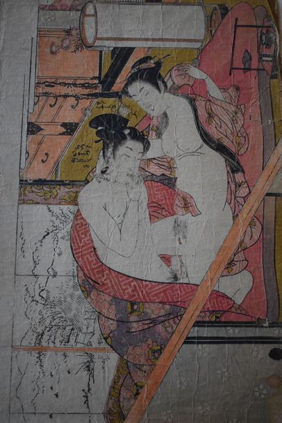 null Lot d’estampes Japonaises. Impression en couleurs. XIXe siècle. Marques de conservation...