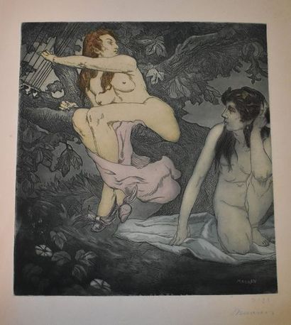 null Charles MAURIN (1856-1914) : Deux naïades à la lyre, 1896. Eau-forte et aquatinte...