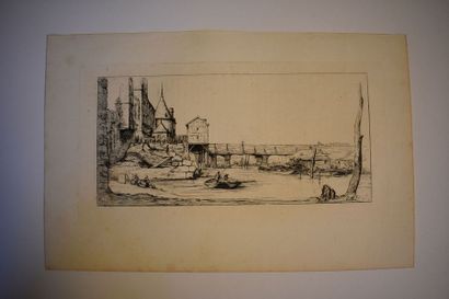 null Charles MERYON (1821-1868) : Passerelle du Pont au Change, 1860. Eau-forte originale....