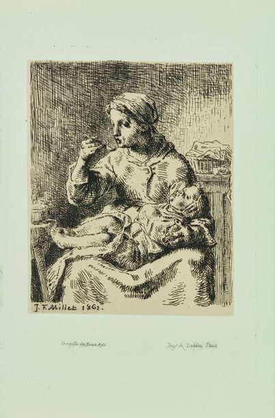 null Jean-François MILLET (1814-1875) : La Bouillie, 1862. Eau-forte originale. Très...