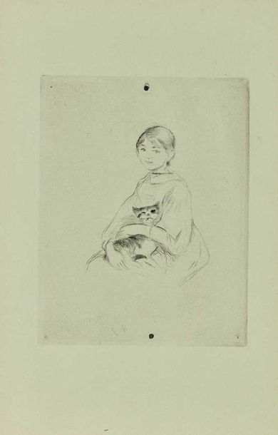 null Berthe MORIZOT (1841-1895) : Fillette au chat. Portrait de Julie Manet, c. 1888....