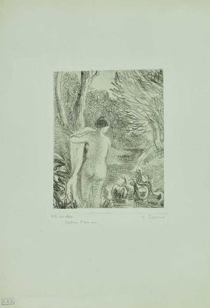 null Camille PISSARO (1830-1903) : Gardeuse d’oies, nue, 1897. Lithographie. Très...