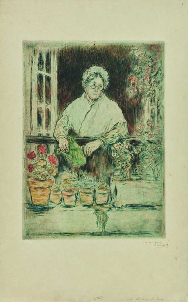 null Jean-François RAFFAELI (1850-1924) : Le Jardin de la vieille fille, 1892. Eau-forte,...