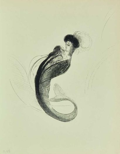 null Odilon REDON (1840-1916) : Mignonne ténébreuse en sa torsion de sirène, 1900....